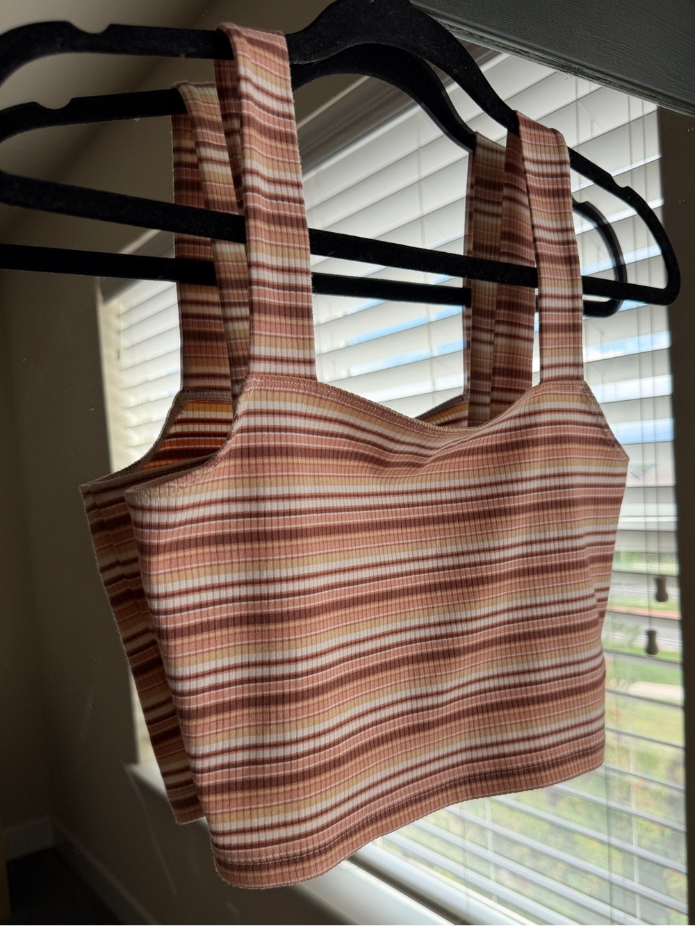 American Eagle Outfitters Striped Ribbed Crop Tank in Rust and Cream